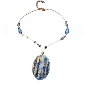 You And I Branded Blue Bohemian Pendant Beaded Floating Necklace Alabaster Coast